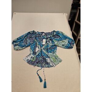 SOFIA‎ VERGARA WOMENS OFF SHOULDER TOP MINT BREEZE SIZE LARGE BOHO NEW